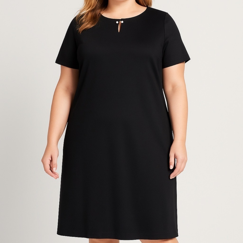 NWOT Talbots Ponte Knit Little Black Dreas with Faux Pearl Detail size 14W